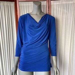 Vince Camuto Womens Cowl Neck Ruched Top Royal Blue 3/4 Sleeve Size L